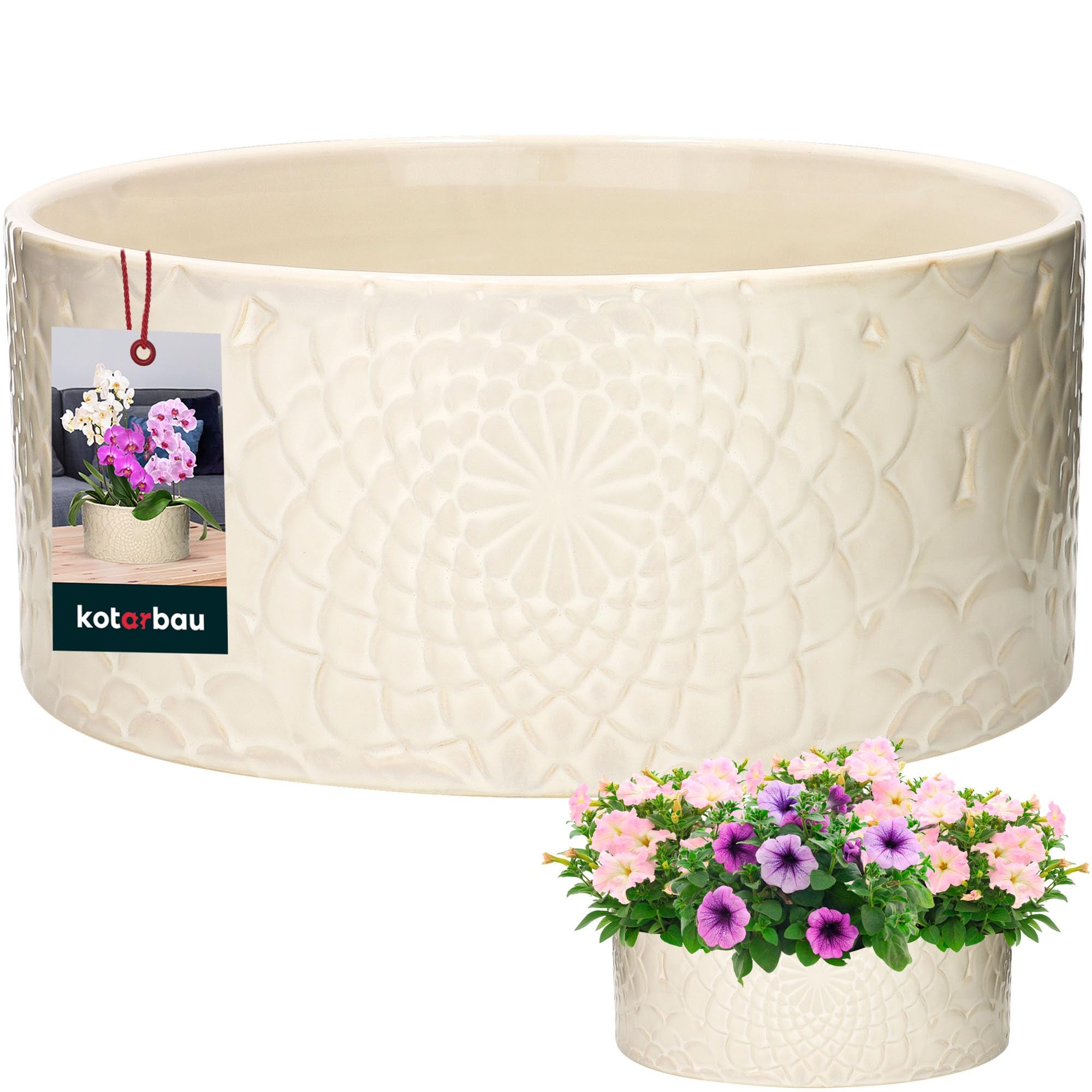 Doniczka ceramiczna do salonu ozdobna vintage osłonka kremowa 13x28cm - KOTARBAU