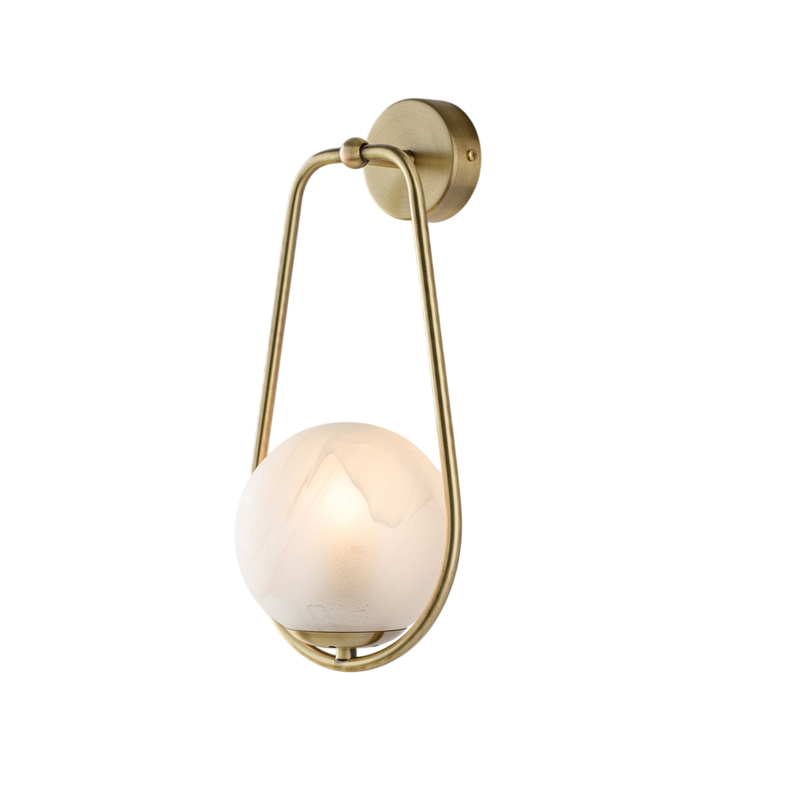 Applique in ferro bronzato 1 luce con sfera dm.14 H.36 - L.16 - P.19