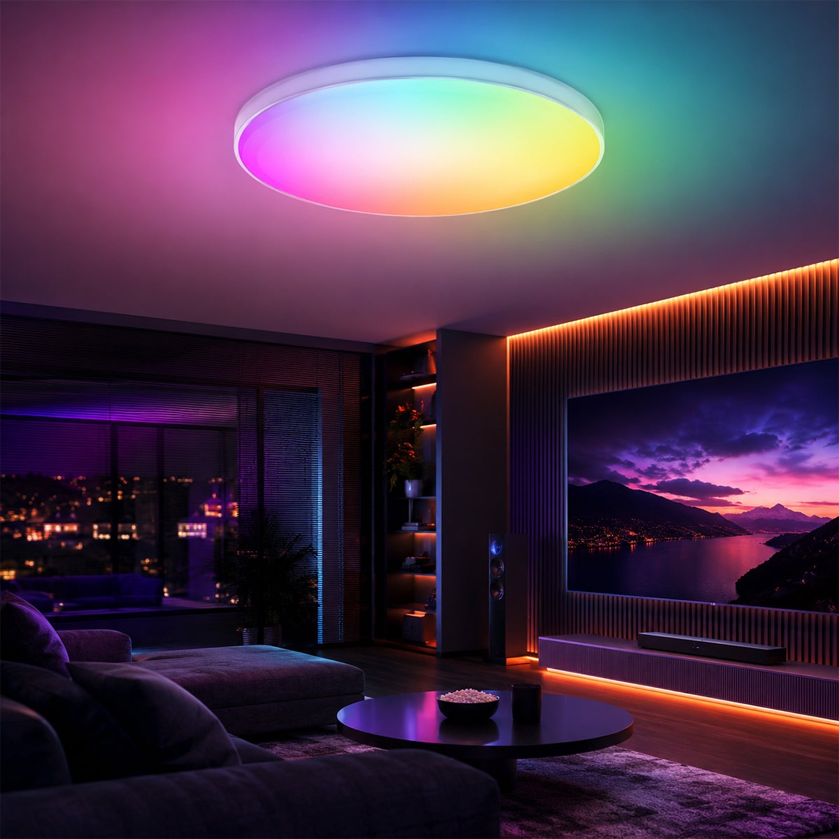 Plafon LED inteligentny RGB+CCT 48 W, 3500 lm, Ø37,5 cm, ściemniany 2700–6500 K Wi-Fi Bluetooth pilot, Alexa i Google Home