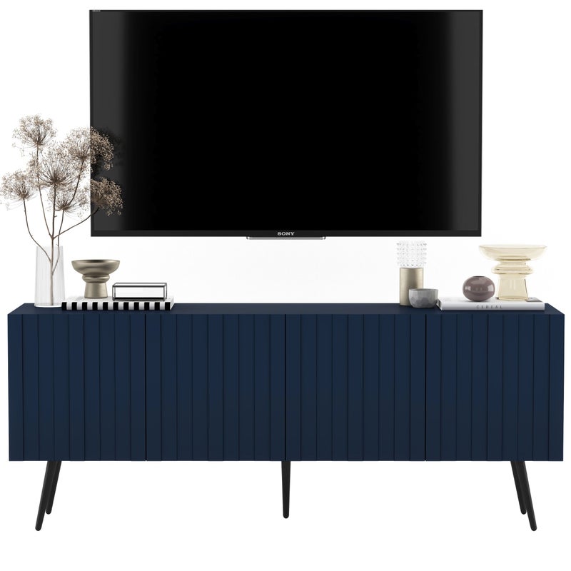 Komoda RTV Glamour granatowy mat, szafka RTV z czarnymi metalowymi nogami w stylu loft