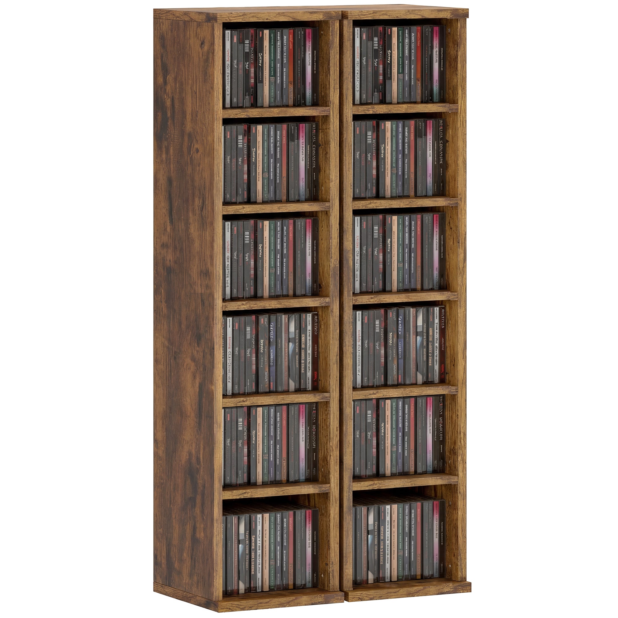 Zestaw 2 regałów na płyty CD i DVD z 12 przegródkami, regulowane półki, 21 x 22,5 x 88,5 cm, rustykalny brąz