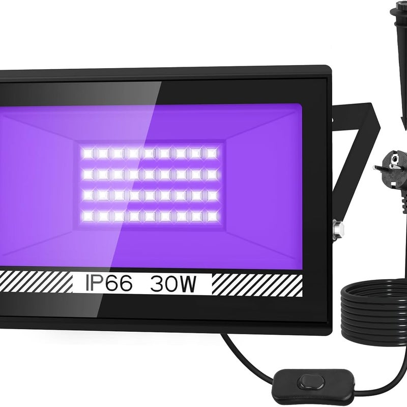 Projektor światła czarnego LED 30 W – UV 395 nm, idealny do malowania ciała, barów, imprez, Halloween i wydarzeń specjalnych