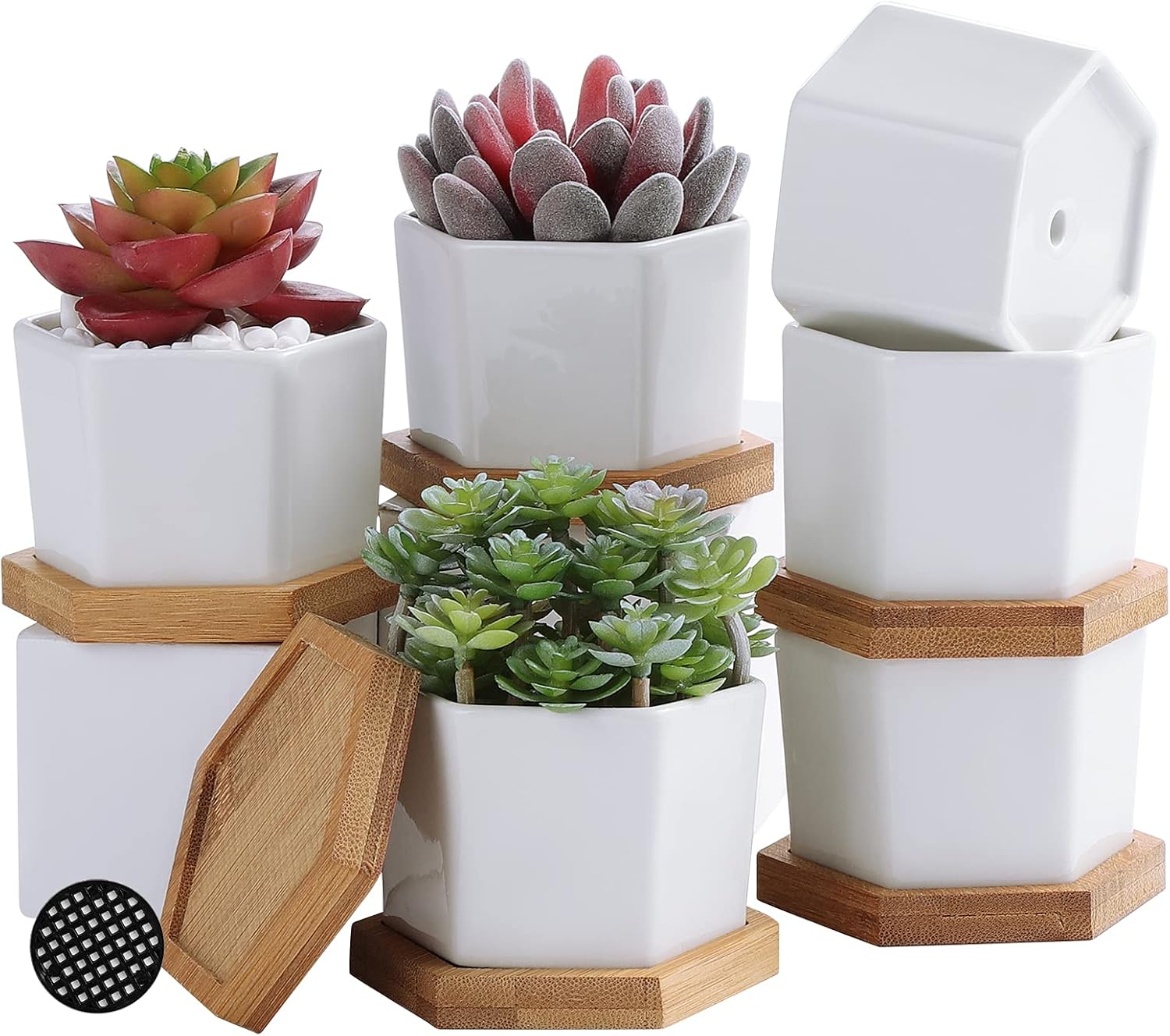 (6 sztuk) Małe ceramiczne doniczki, białe ceramiczne doniczki na sukulenty, miniaturowe doniczki na sukulenty, idealne do dekoracji