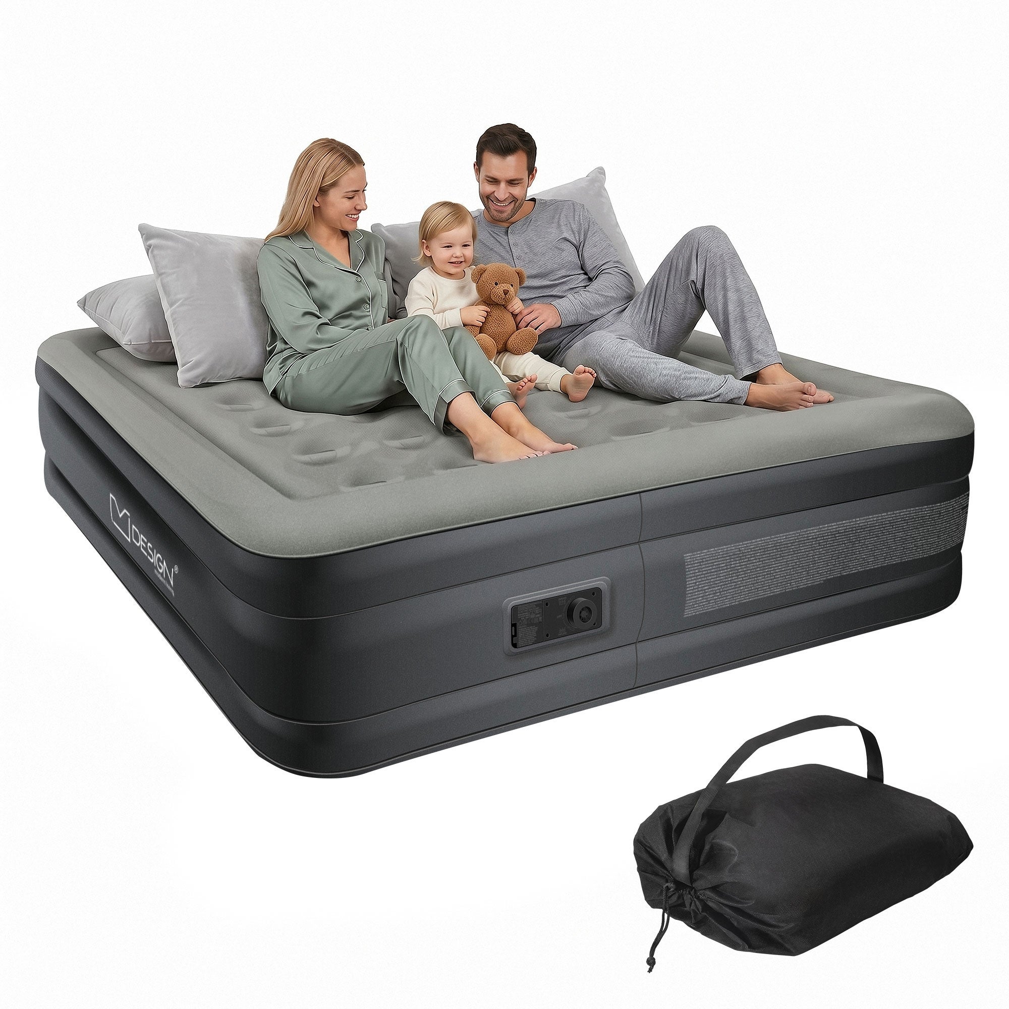 ML Design materac dmuchany dla 2 osób 203x157x47 cm z elektryczną pompką 230V samopompujące się łóżko idealne do użytku kempingowego i domowego