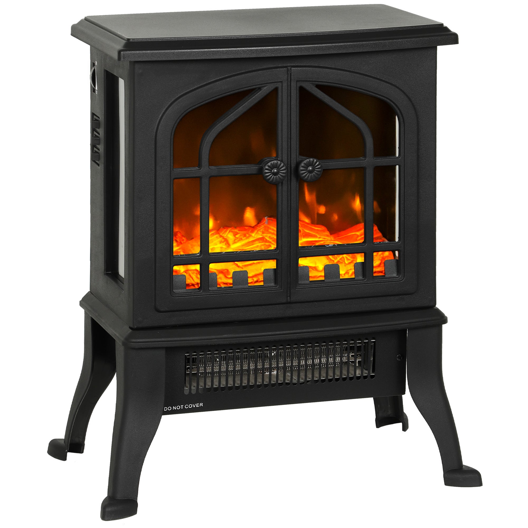 Kominek elektryczny 900/1800W, efekt płomienia 3D, regulowany termostat, widoczne okna, kolor czarny