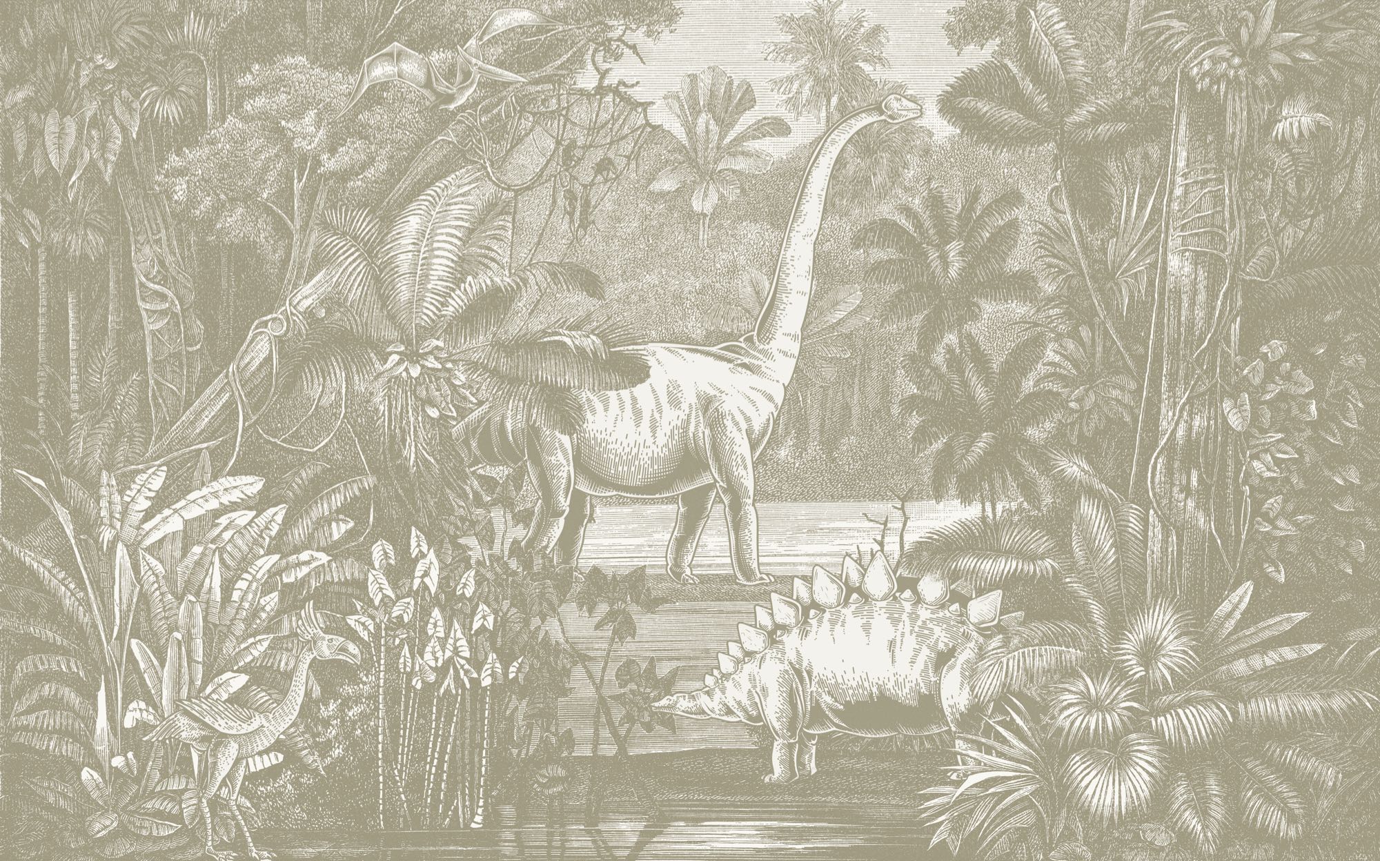 Fototapeta dinozaury zielony - 250 x 400 cm - KOMAR