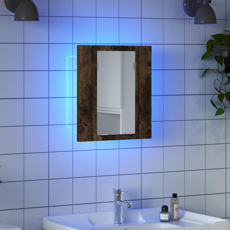 Szafka łazienkowa z lustrem i LED, przydymiony dąb, 40x12x45 cm