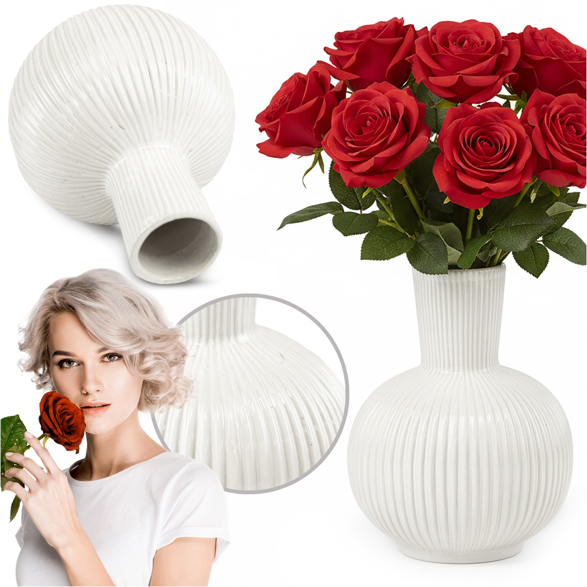 Wazon Ceramiczny Zdobiony Dekoracyjny Waza Ozdobna Na Kwiaty 21 Cm