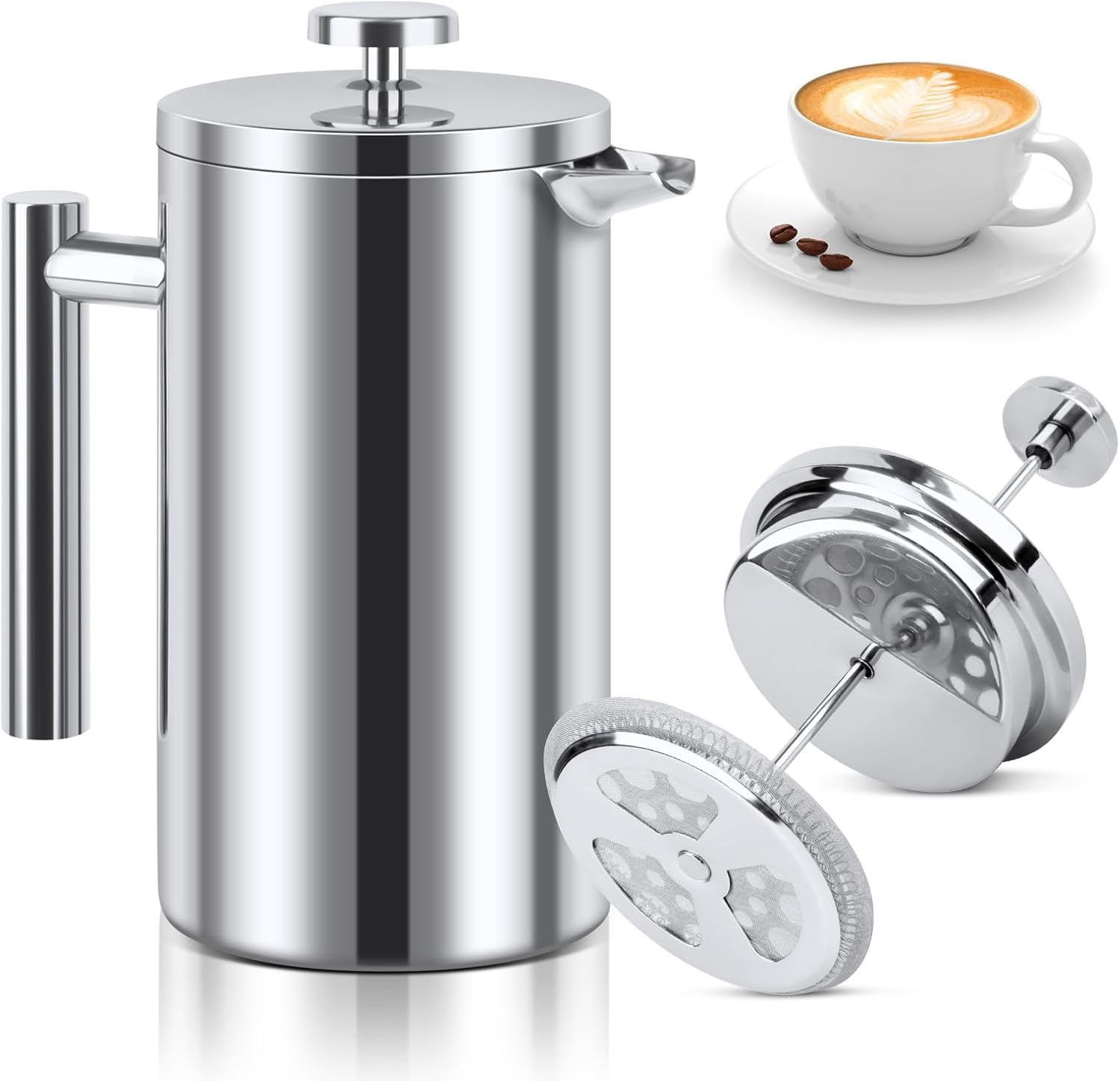 (1000 ml) Zaparzacz do kawy French Press, stal nierdzewna 1000 ml, izolowany, z podwójnymi ściankami, do domu, na kemping i do biura