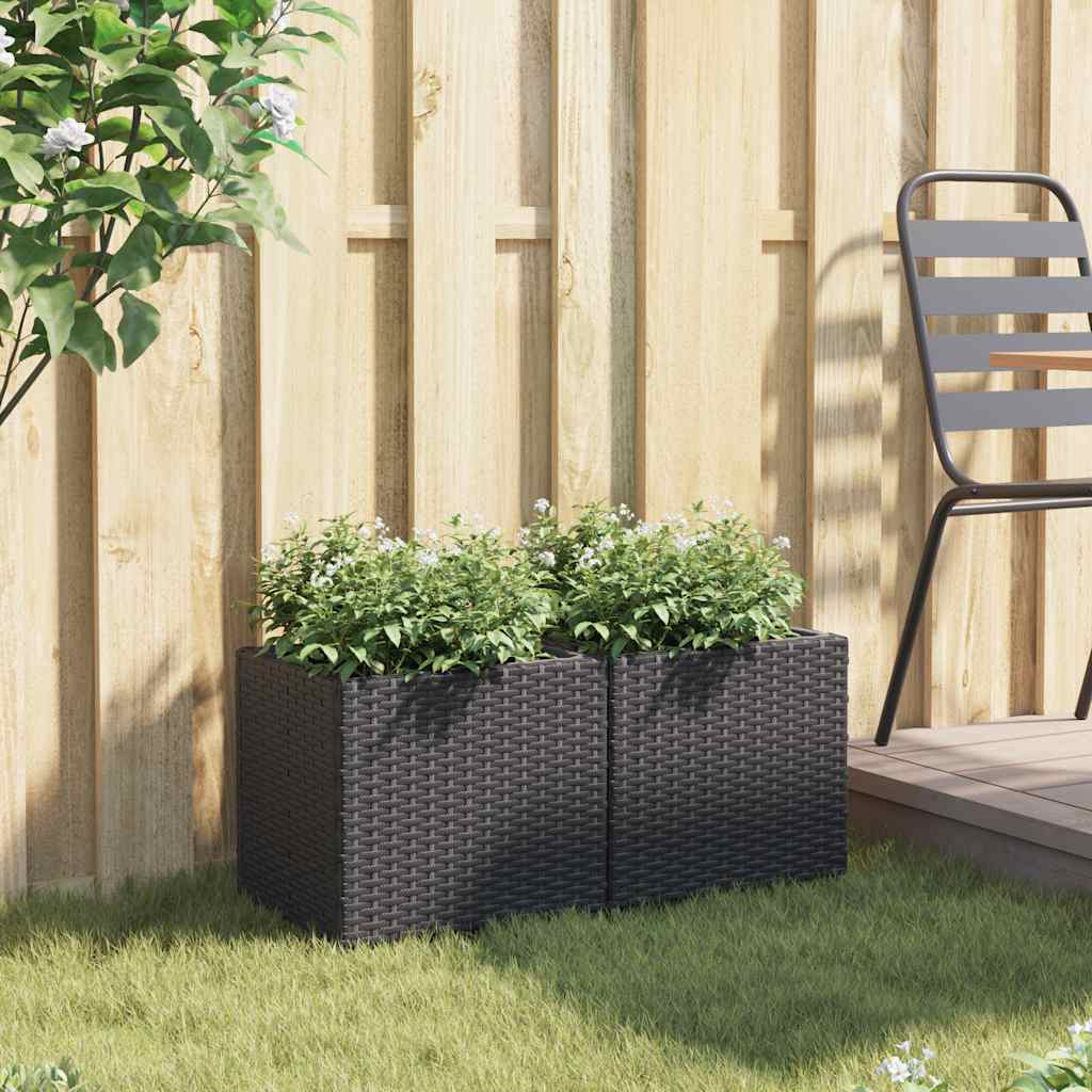 Donice ogrodowe, 2 szt., czarne, 36x30x32 cm, polirattan
