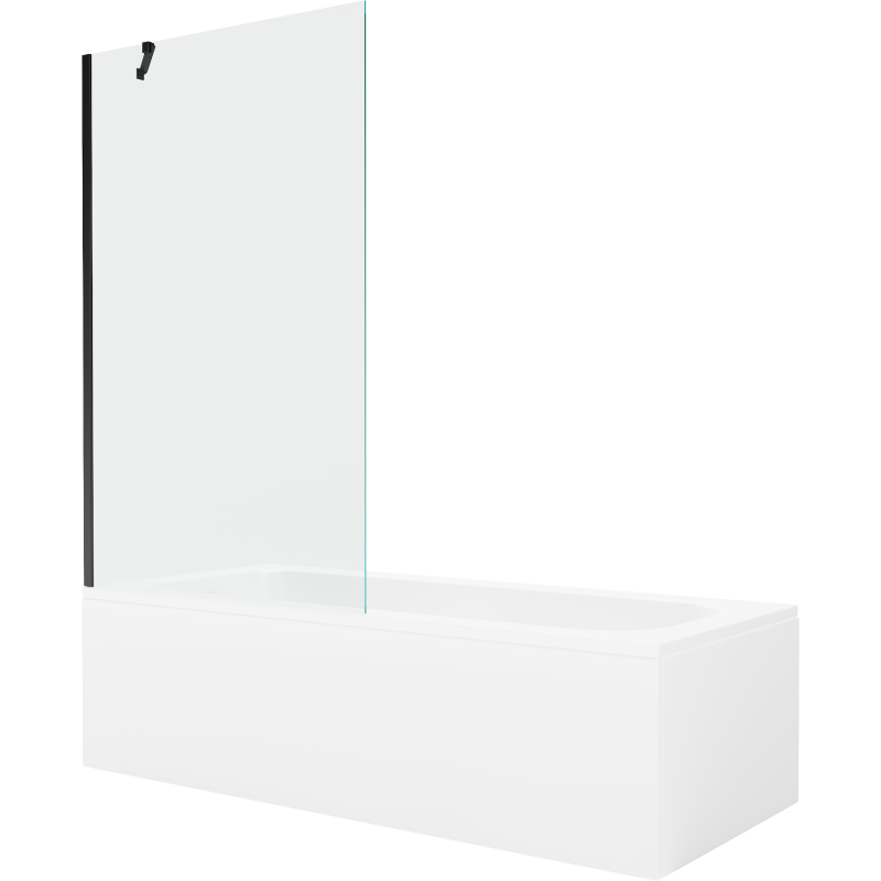 Mexen Vega wanna prostokątna 170 x 70 cm z obudową i parawanem 1-skrzydłowym 100 cm, transparent, czarny - 550117070X9510000070
