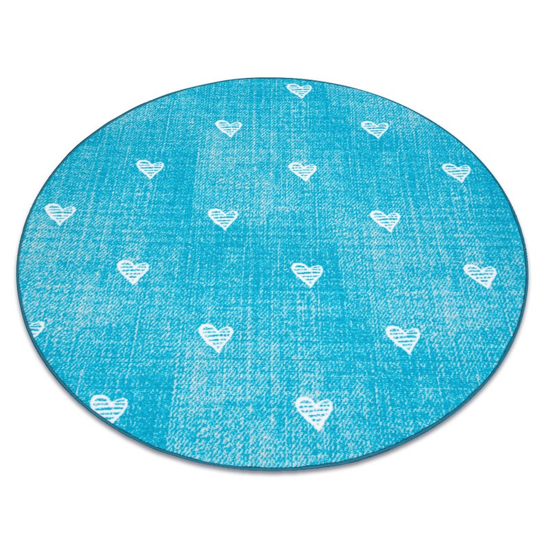 Dywan dla dzieci HEARTS koło Jeans przecierany, serca, serduszka, dziecięcy - turkus koło 100 cm