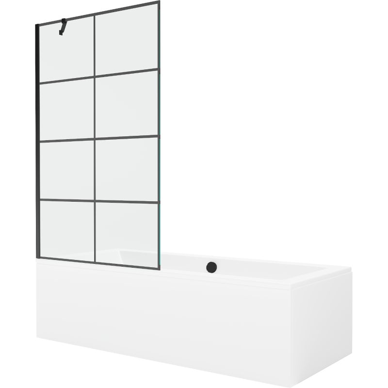 Mexen Cube wanna prostokątna 180 x 80 cm z obudową i parawanem 1-skrzydłowym 100 cm, czarny wzór - 550518080X9510007077
