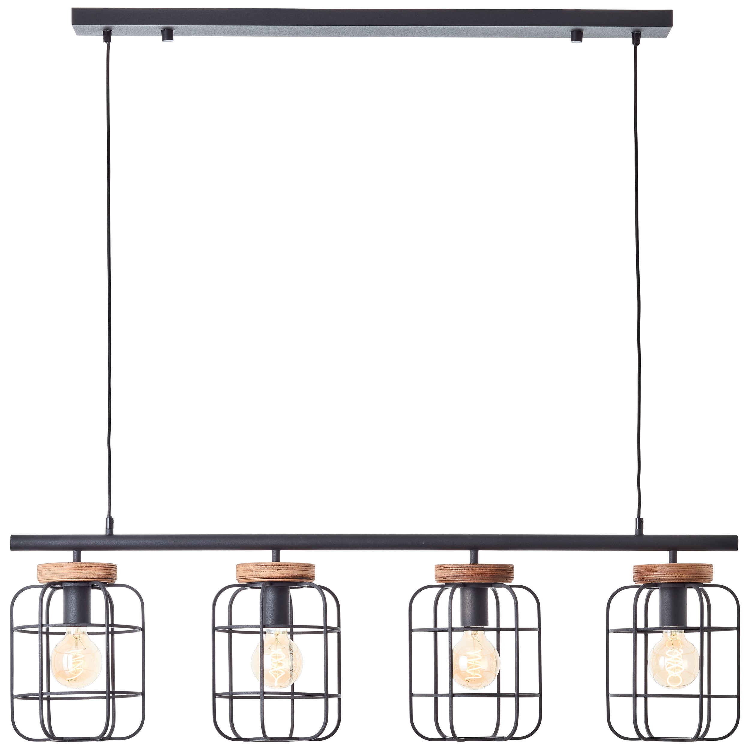 Brilliant lampa wisząca Gwen 4 żarówki czarny stal/drewno aluminium czarny 4x A60, E27, 40 W