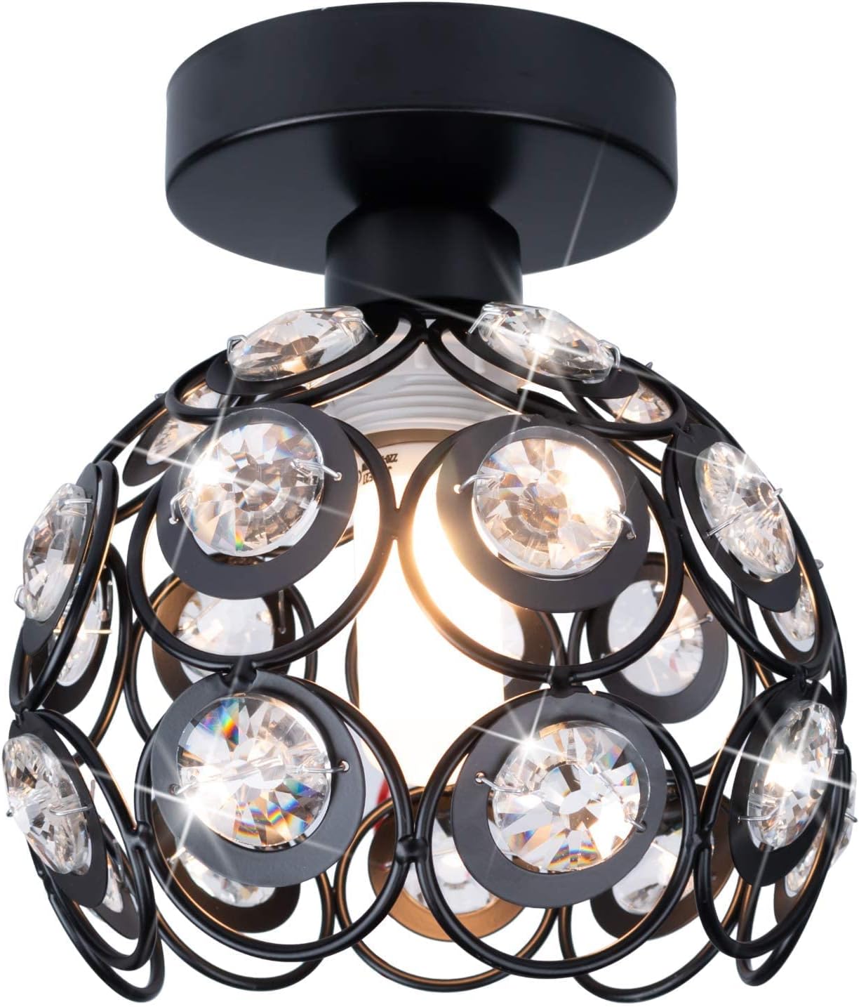 Miniaturowa czarna lampa wisząca, kryształowa lampa sufitowa, półwpuszczana, do stosowania na korytarzach, wejściach do holu itp., 1 sztuka.