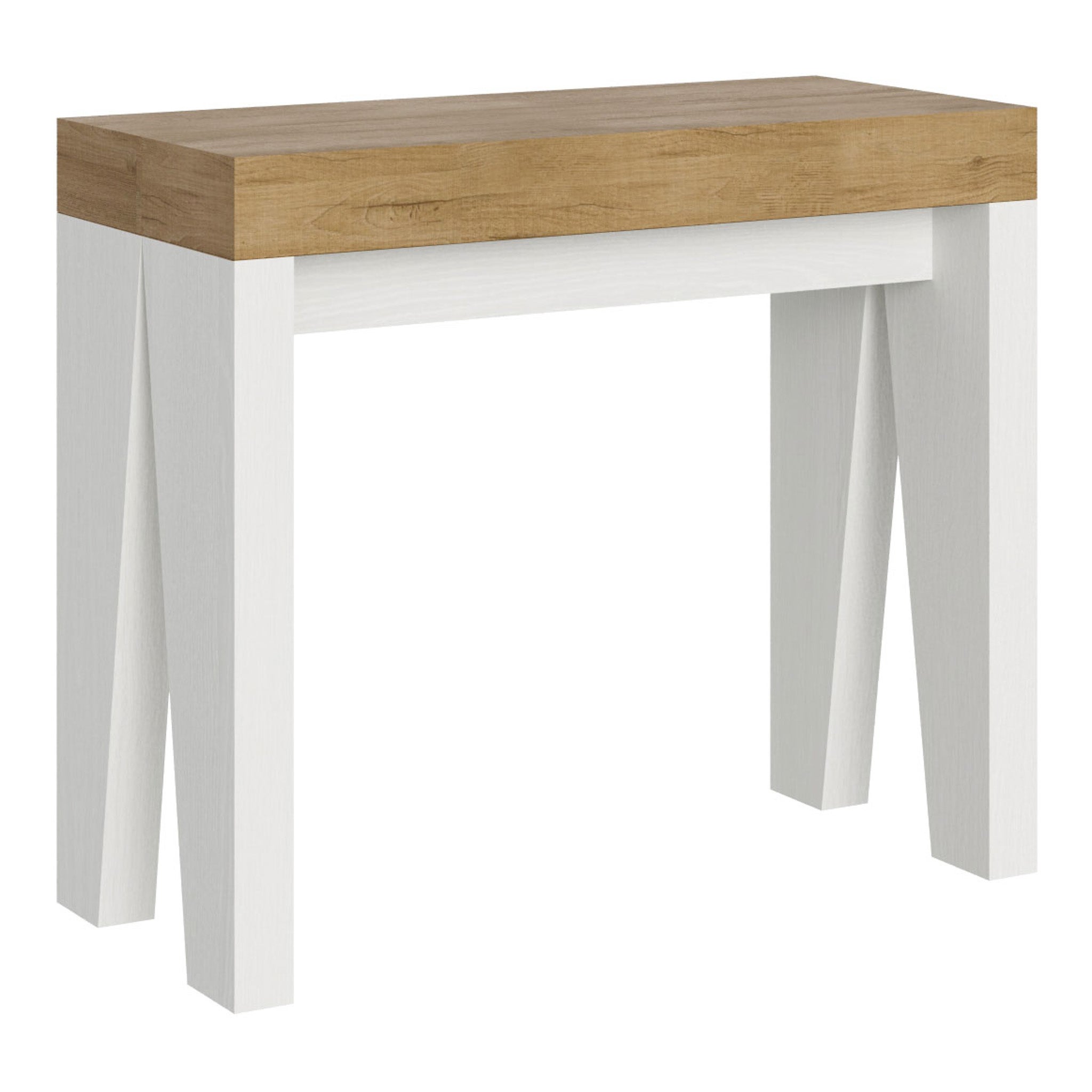 Mesa consola Naxy Mix con tablero de roble natural y estructura de fresno blanco, 3 m