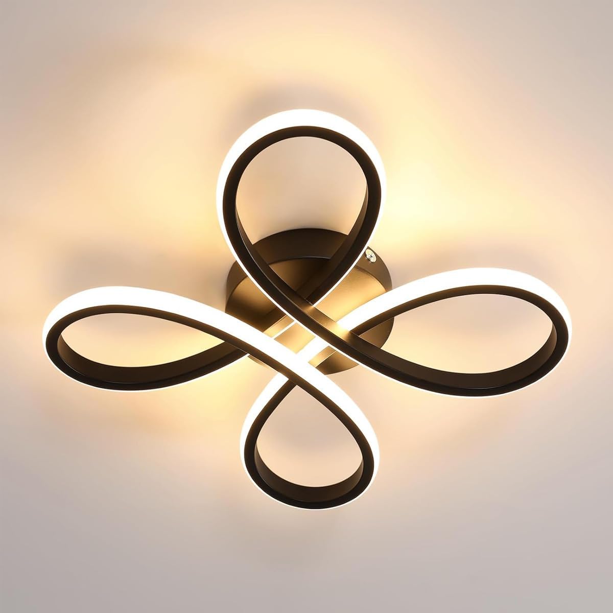 Nowoczesny plafon LED, 30W 3500LM Lampa sufitowa w kształcie kwiatu, Czarna Oprawa Sufitowa LED do Salonu, Sypialni, Kuchni, Biała Ciepła 3000K