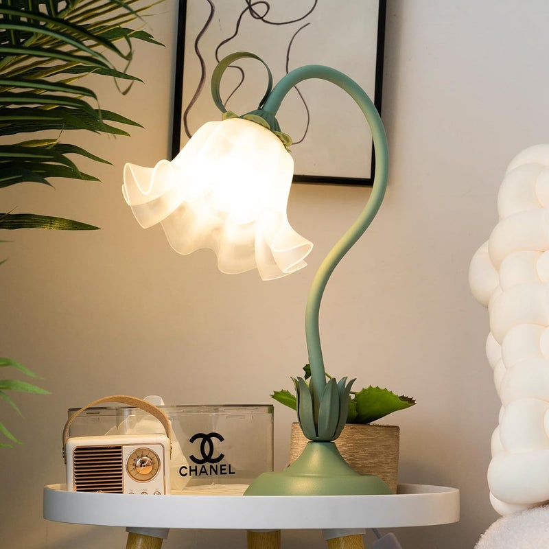Lampa stołowa LED w kształcie kwiatka, wykonana ręcznie z metalu i PE, z gęsią szyjką, trójkolorowe światło, odpowiednia dla dziewczynek, do salonu, n