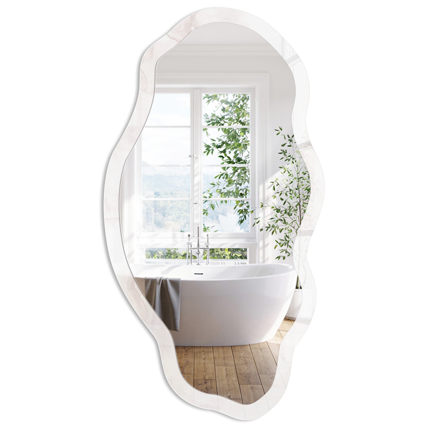 Lustro o Organicznej Formie | Marmurowa elegancja | 52x97 cm | ArtPrintCave