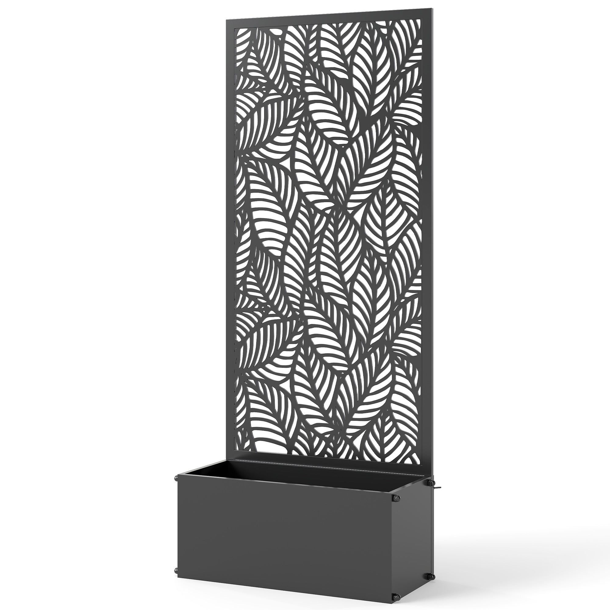 Donica z kratką, skrzynka na kwiaty, z ekranem zapewniającym prywatność, do roślin pnących, metalowa, 45 x 21,5 x 110 cm, czarna
