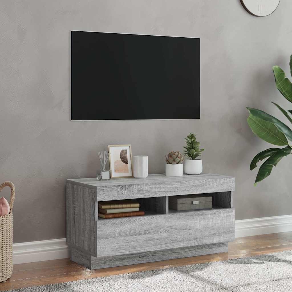 Meuble TV VidaXL z oświetleniem LED 80x35x40 cm, kolor sonoma szary