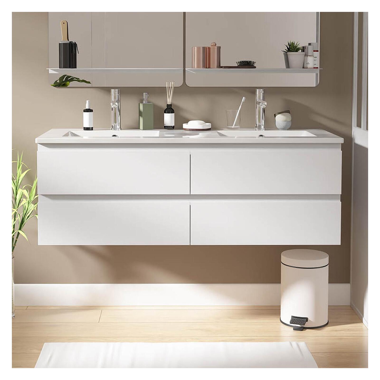 Podwójna szafka pod umywalkę 120 cm z ceramicznym blatem i bateriami SORRENTO