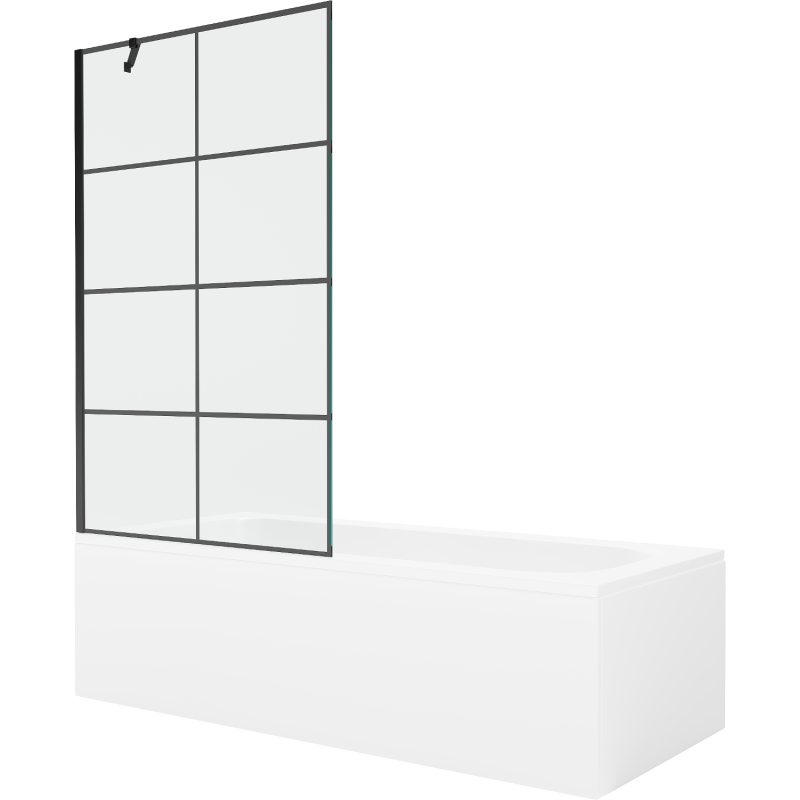 Mexen Vega wanna prostokątna 150 x 70 cm z obudową i parawanem 1-skrzydłowym 100 cm, czarny wzór - 550115070X9510007077