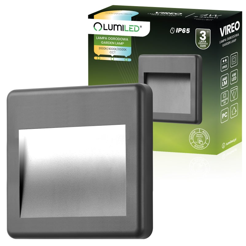 Lampa Ogrodowa Lumiled Zewnętrzna Schodowa Kinkiet Elewacyjny CCT 3000-6500K LED 4W IP65 1 szt.
