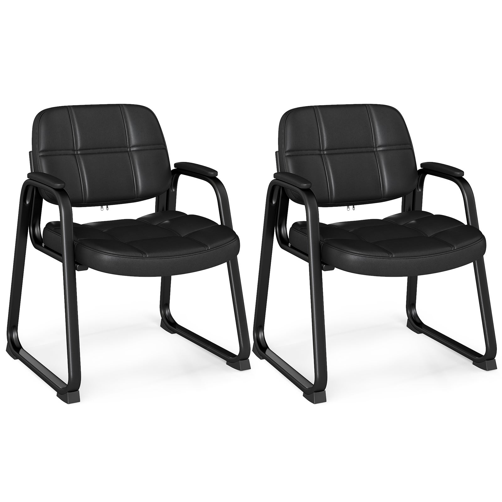 Zestaw 2 ergonomicznych krzeseł biurowych, krzesło konferencyjne z wyściełanymi podłokietnikami, krzesło recepcyjne z imitacji skóry, czarne