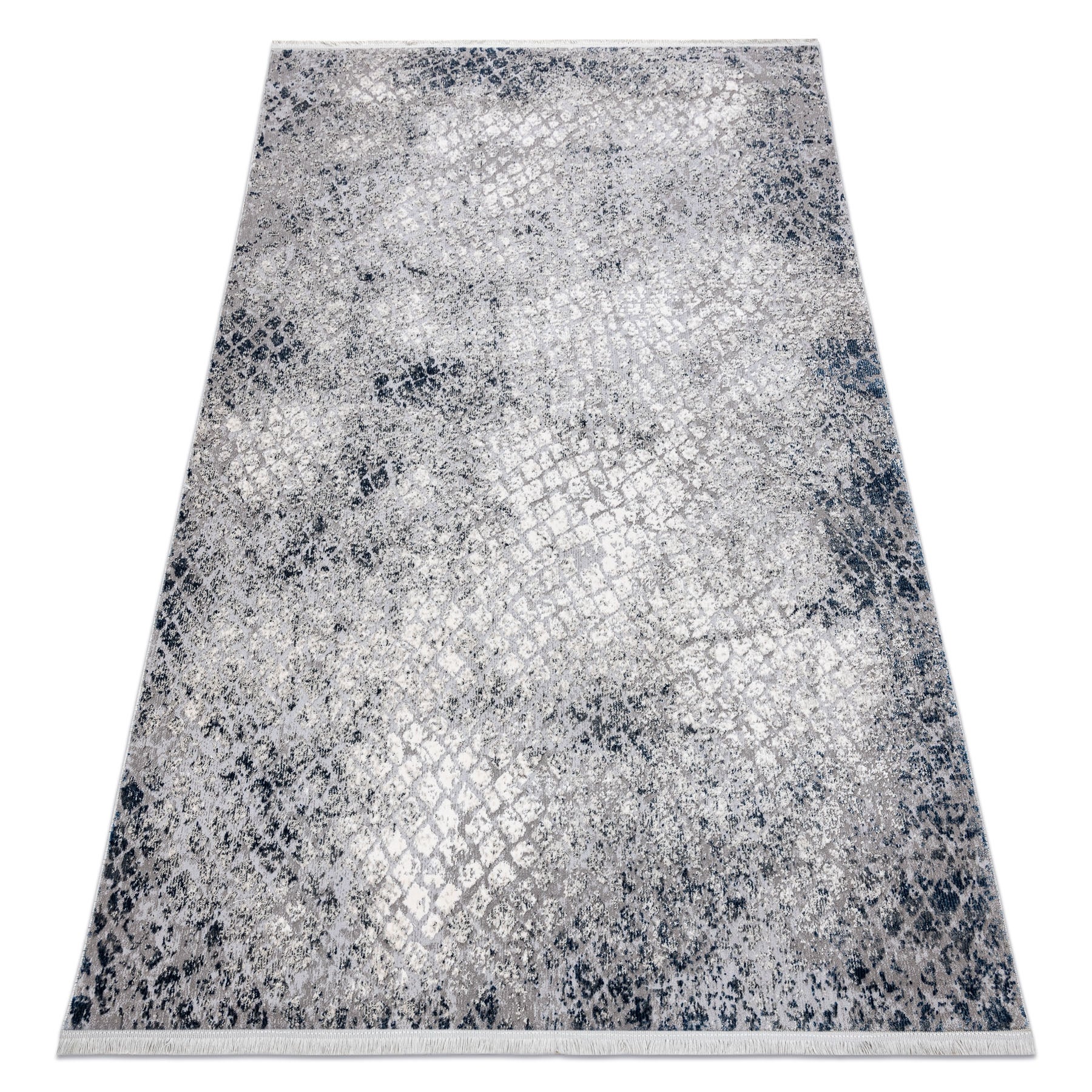 Dywan REBEC nowoczesny frędzle 51117 - dwa poziomy runa krem / granat 280x370 cm