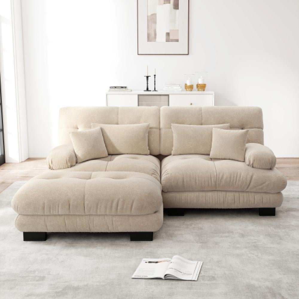 Narożna sofa Cloud do salonu, podwójna sofa z tkaniny szenilowej z 2 poduszkami lędźwiowymi i 2 poduszkami dekoracyjnymi, rama z litego drewna