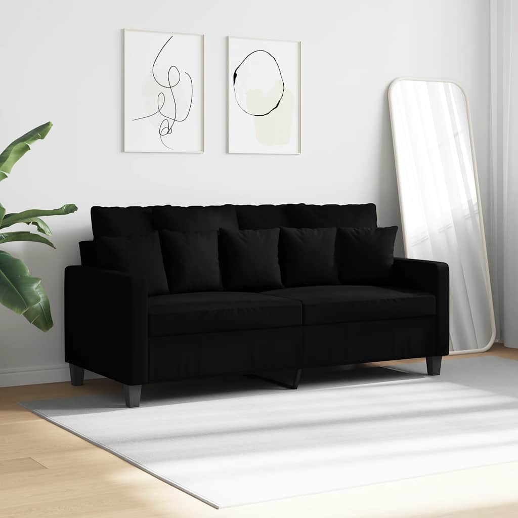 Sofa 2-osobowa, czarna, 140 cm, tapicerowana tkaniną