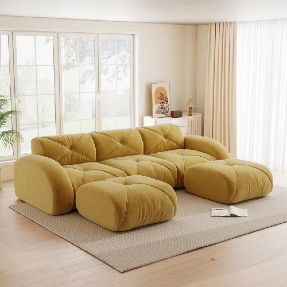 Sofa bezramowa, modułowa, 3-osobowa, pianka 32D o wysokiej gęstości, wygodna tkanina szenilowa, konstrukcja antypoślizgowa, nie wymaga montażu.