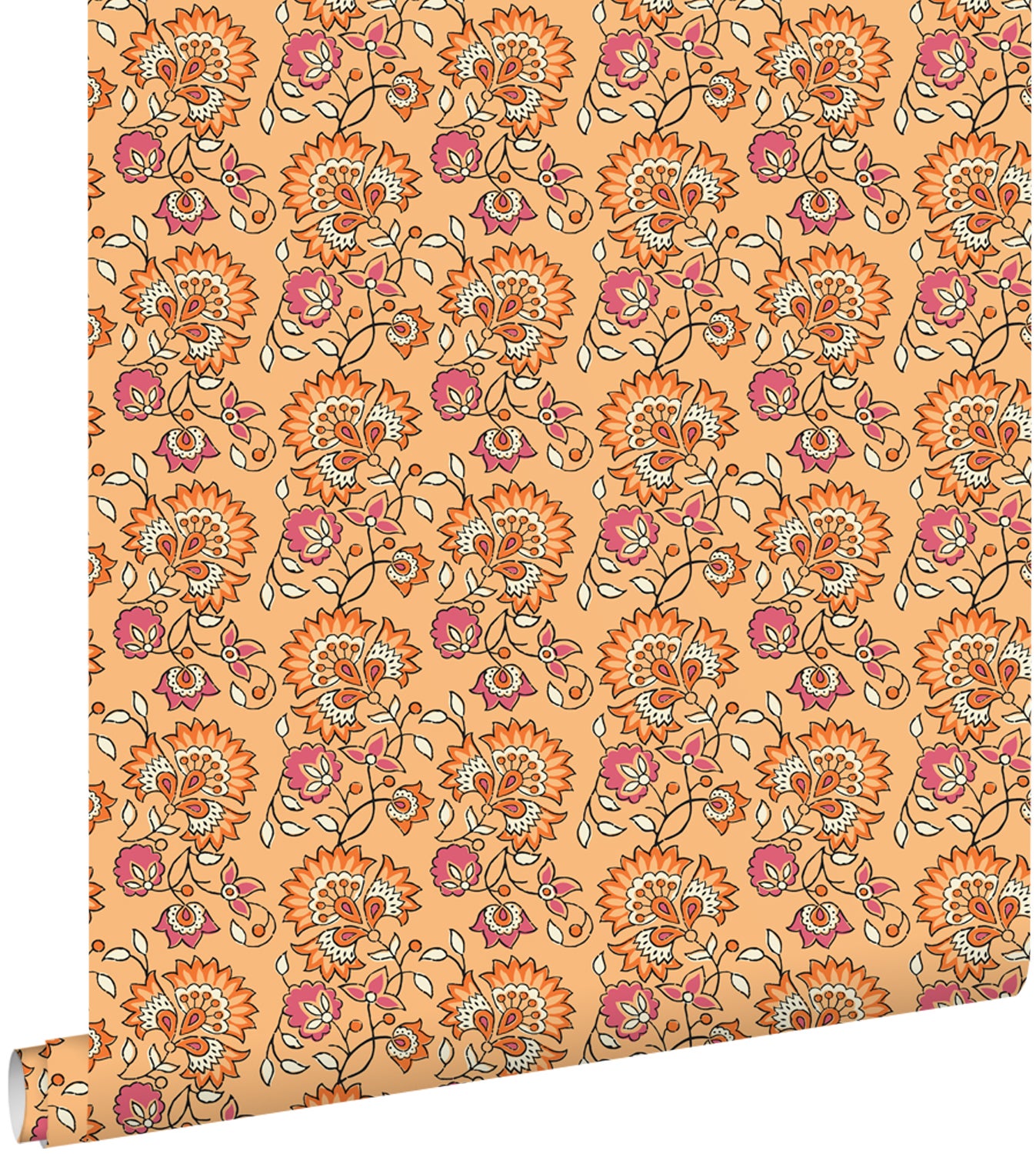 Tapeta zabytkowe kwiaty pomarańczowy i różowy - 50 x 900 cm - ESTAHOME