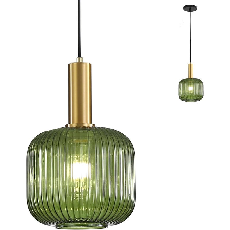 Lampa wisząca ze szkła, wykończenie w kolorze złotego mosiądzu, wiszący żyrandol do wnętrz w stylu vintage, lampa wisząca do jadalni i kuchni (zielona