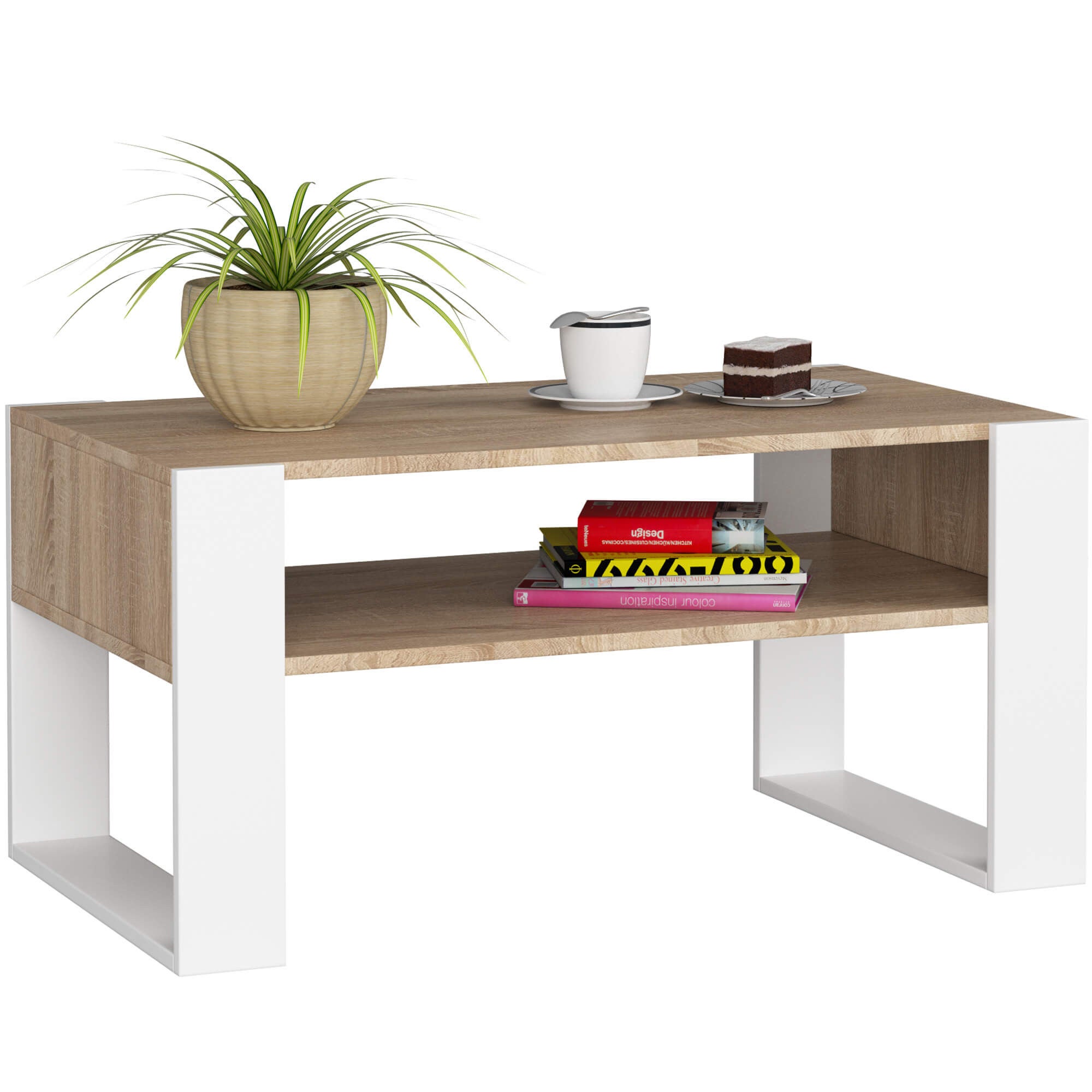 Stolik kawowy AKORD DOMI Dąb Sonoma 92 cm kolor Biały mat 92x53x45 cm