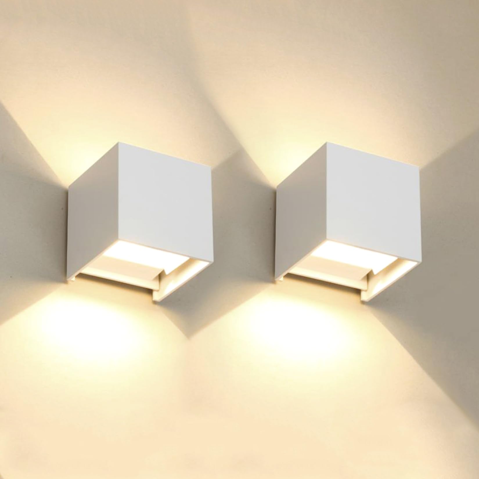 Zestaw 2 kinkietów LED, góra-dół, IP65, kwadratowe, wodoodporne, aluminiowe kinkiety, 12 W, 3000 K