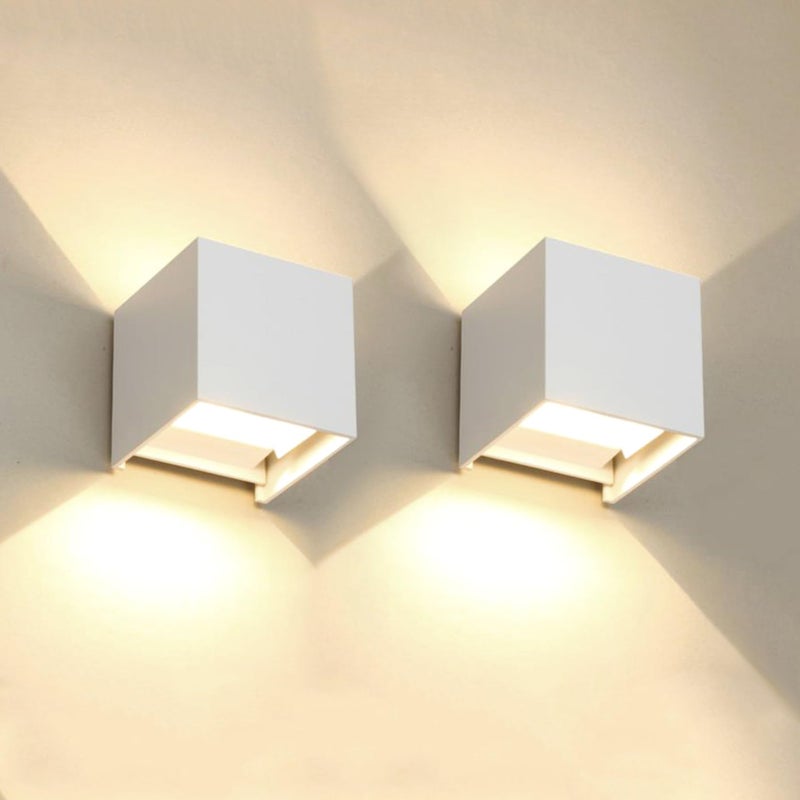 Zestaw 2 kinkietów LED, góra-dół, IP65, kwadratowe, wodoodporne, aluminiowe kinkiety, 12 W, 3000 K