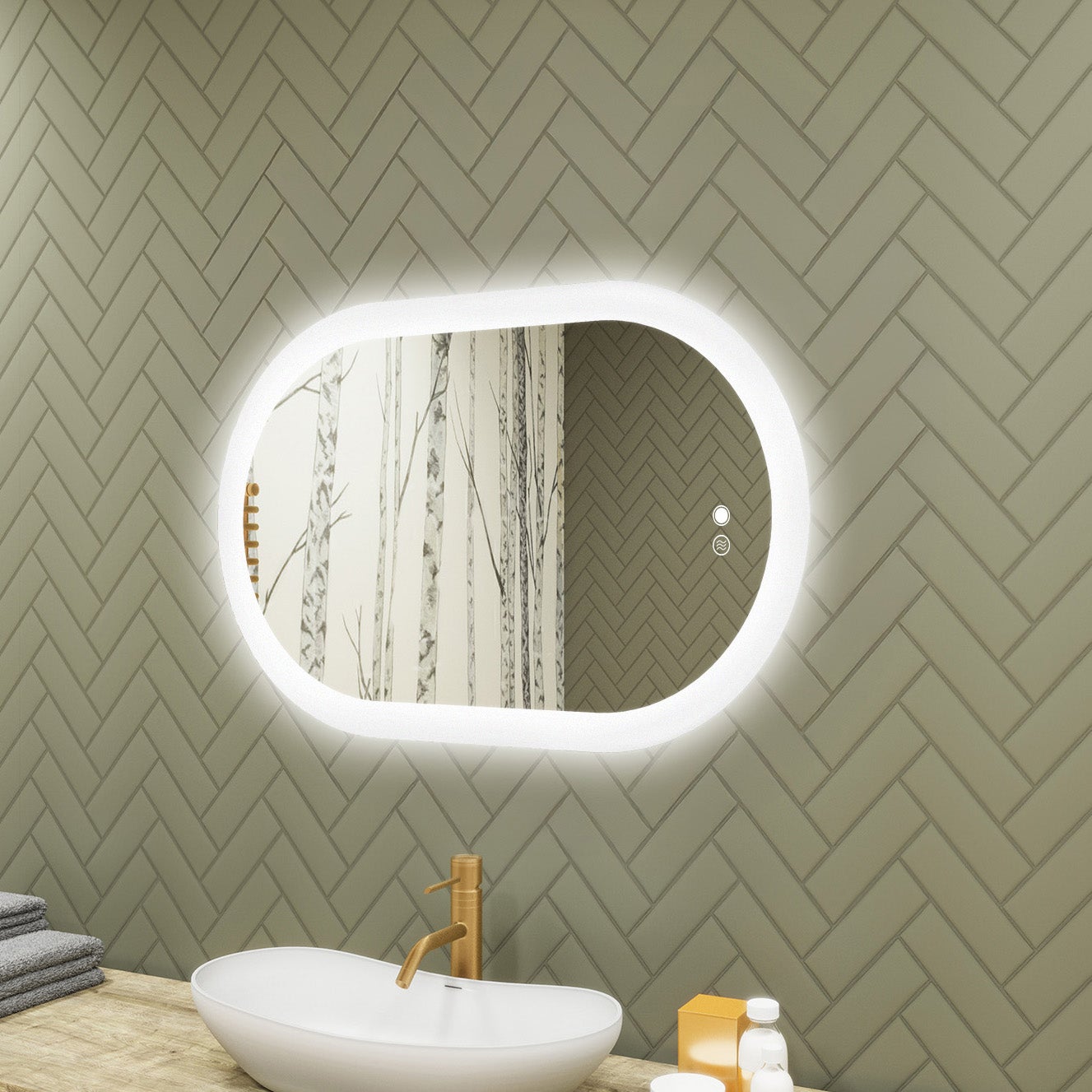 Lustro łazienkowe LED owalne 80x50 cm ARTFORMA – podświetlane, regulacja światła, dotykowe, antyzaparowe, z oświetleniem