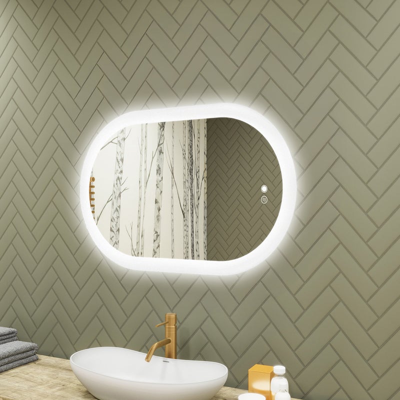 Lustro łazienkowe LED owalne 80x50 cm ARTFORMA – podświetlane, regulacja światła, dotykowe, antyzaparowe, z oświetleniem