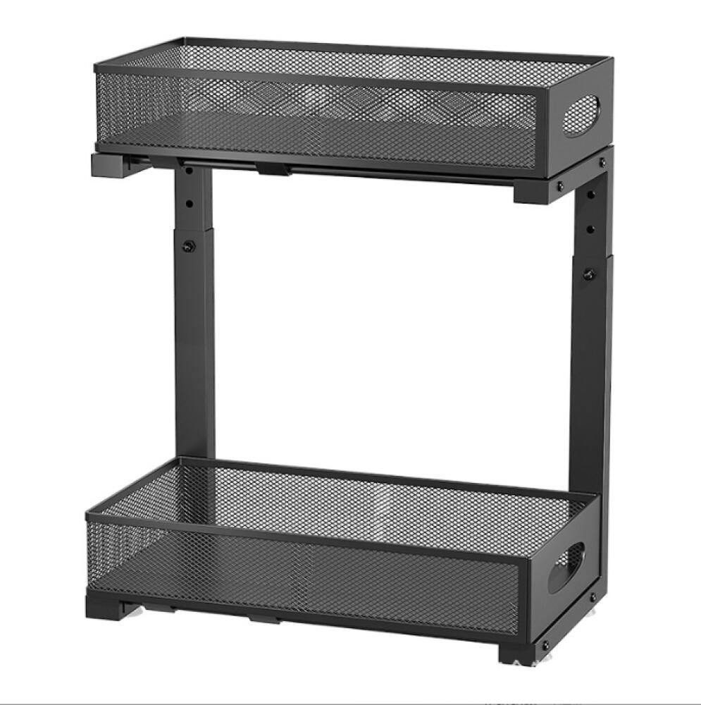 (40x20x50cm) 1 sztuka, czarny metalowy organizer pod zlew, 2-poziomowy przesuwny organizer kuchenny pod zlew, regulowana wysokość półki pod zlewem