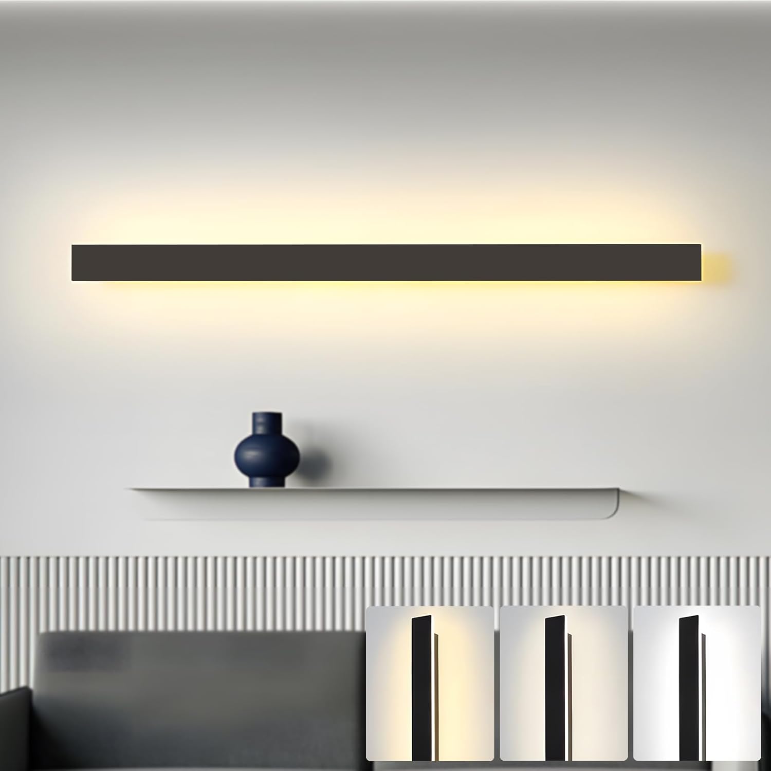 80 cm EED Czarna lampa ścienna LED do wnętrz, 34 W, nowoczesna lampa ścienna z 3 temperaturami barw (3000 K/4000 K/6000 K), akrylowa lampa ścienna do
