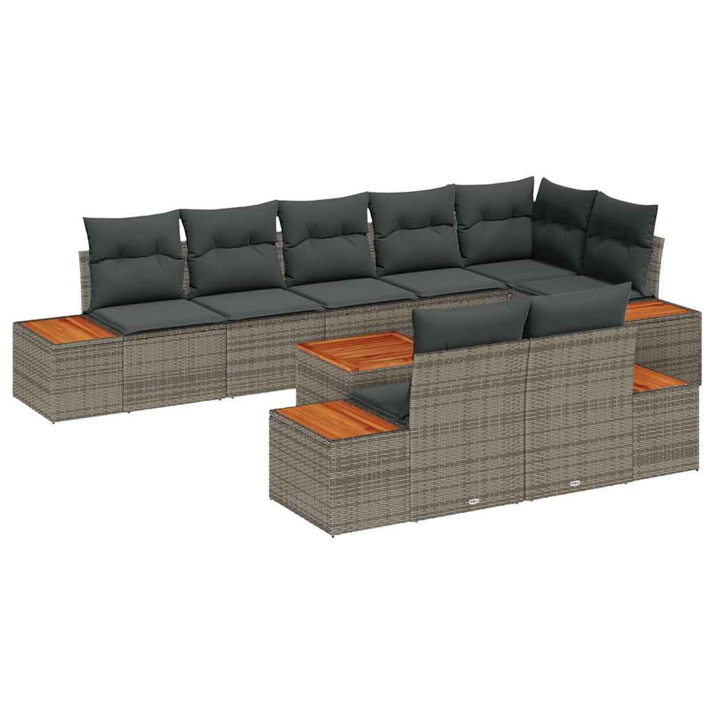 Zestaw Sof na Ogród z poduszką 8 pcs Szary Technorattan