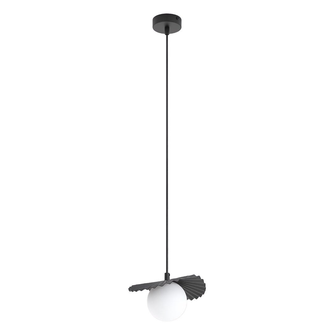Lampa wisząca dekoracyjna czarno-biała szklana kula z karbowanym kloszem 1xG9 8W FLORA Emibig