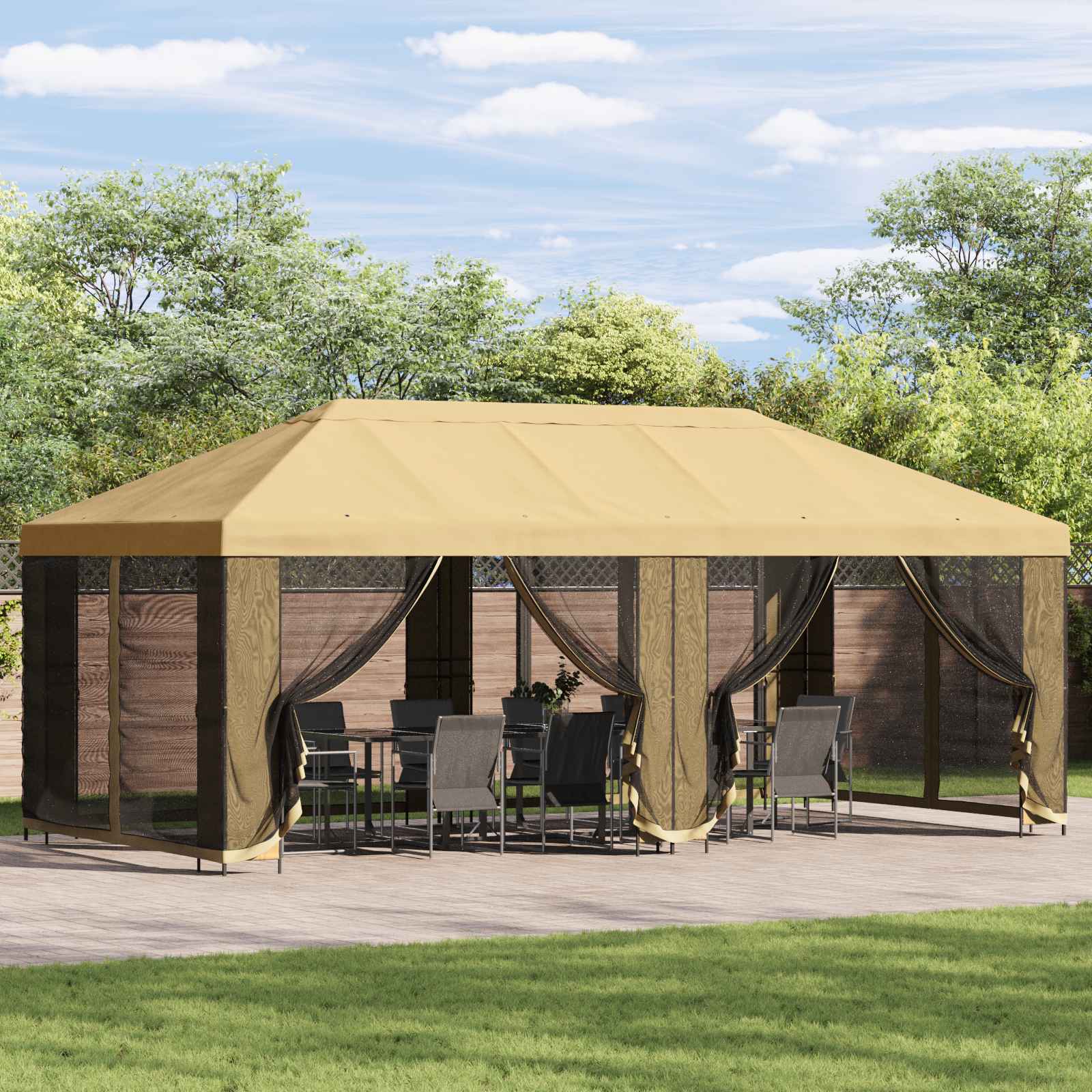 Altana z bokami 6 x 3 m kremowy Poliester i Stal 190 vidaXL