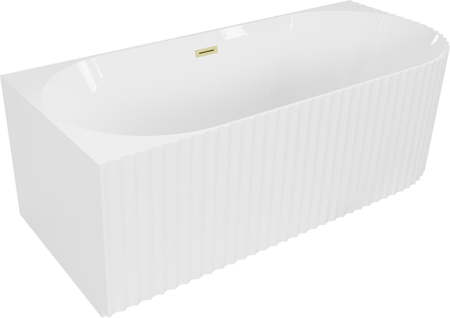 Mexen Gia wanna wolnostojąca narożna ryflowana lewa 150 x 75 cm, biała połysk, przelew złoty szczotkowany - 52701507500L-55