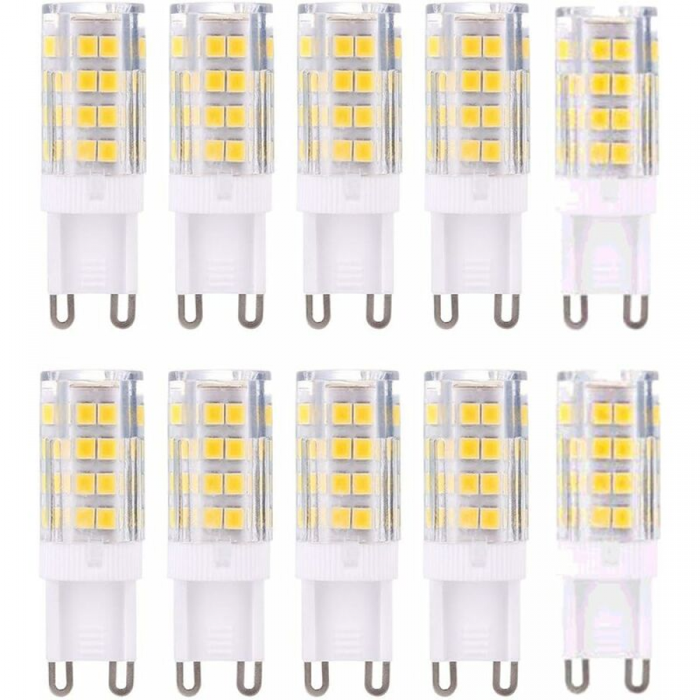Żarówki LED G9, ciepła biel 3000K, 5W, jasność odpowiadająca żarówce halogenowej 40W, 420 lumenów, nieściemnialne, opakowanie 10 sztuk.