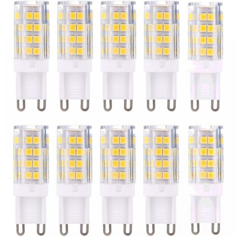 Żarówki LED G9, ciepła biel 3000K, 5W, jasność odpowiadająca żarówce halogenowej 40W, 420 lumenów, nieściemnialne, opakowanie 10 sztuk.