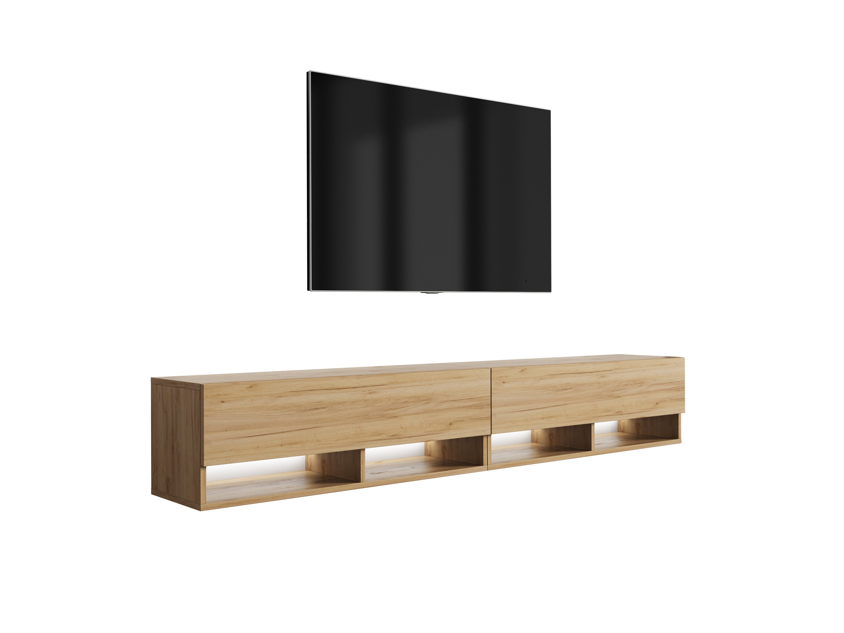 Szafka pod telewizor 200 (2 x 100) cm Dąb Craft, LED biały, 200 × 32 × 34 cm