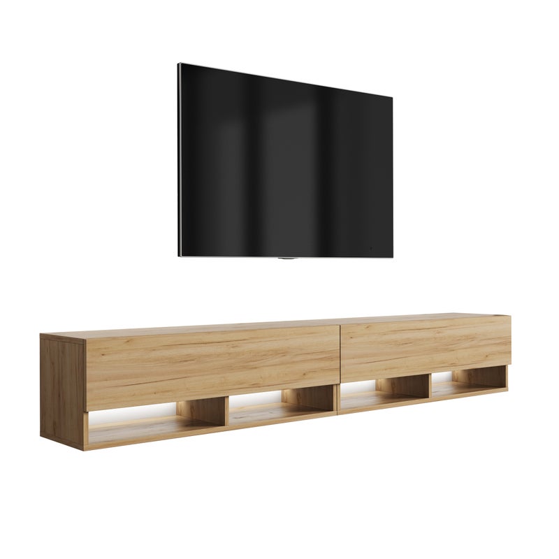 Szafka pod telewizor 200 (2 x 100) cm Dąb Craft, LED biały, 200 × 32 × 34 cm
